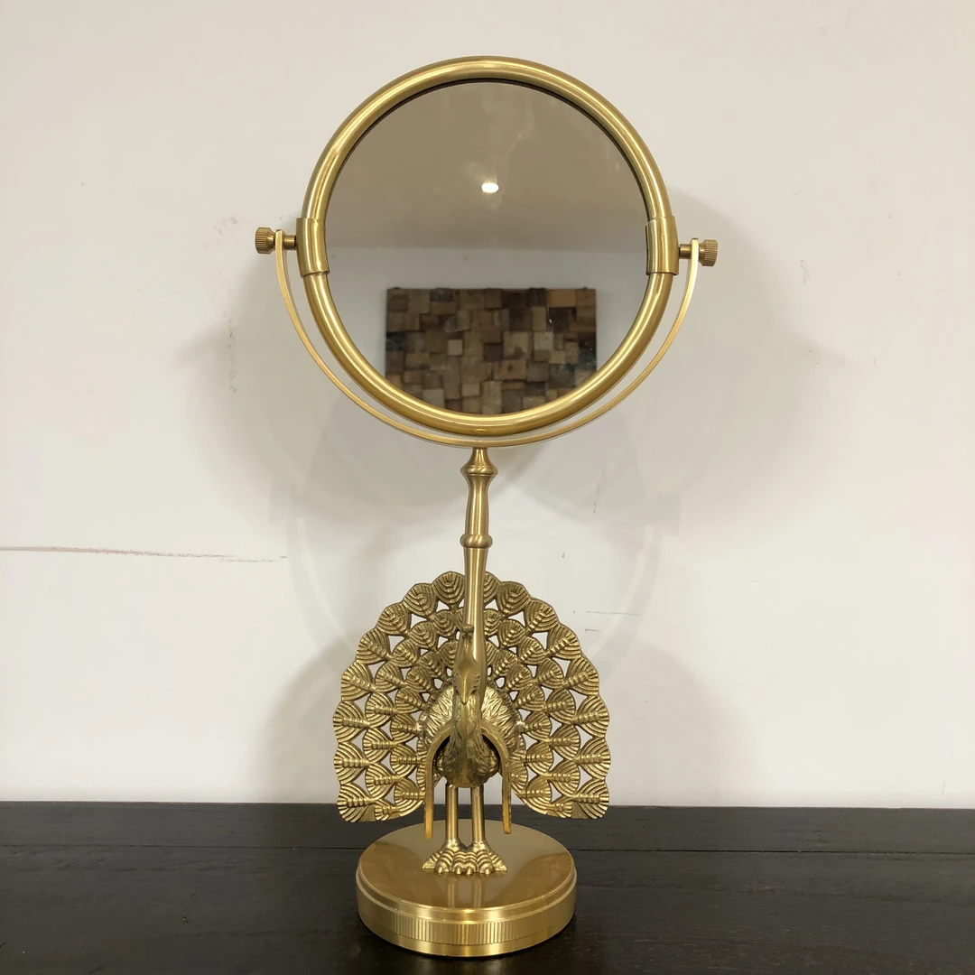 【务美艺术】黄铜孔雀梳妆镜桌面装饰摆件（09160）