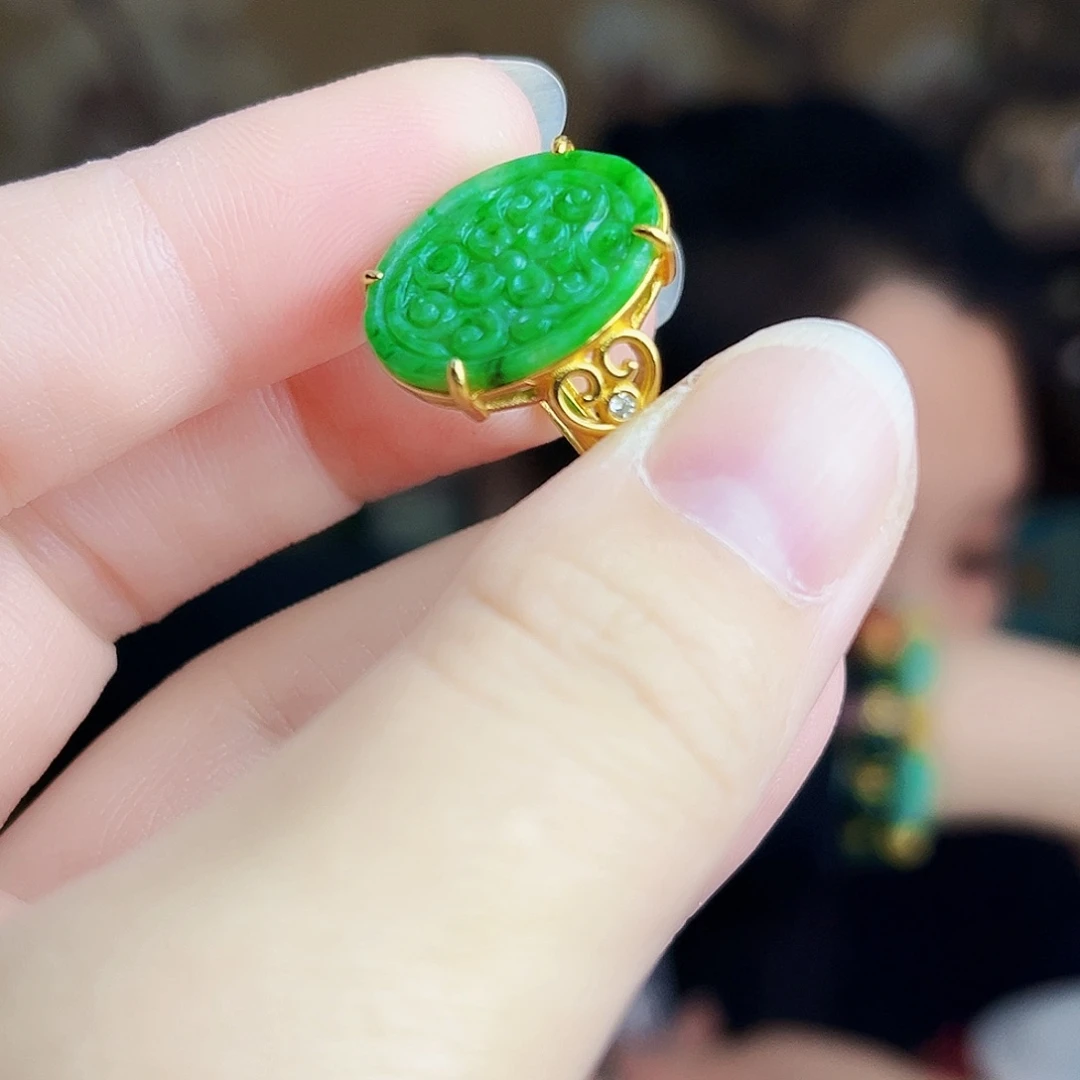 翡翠银S925镶嵌颈饰戒指