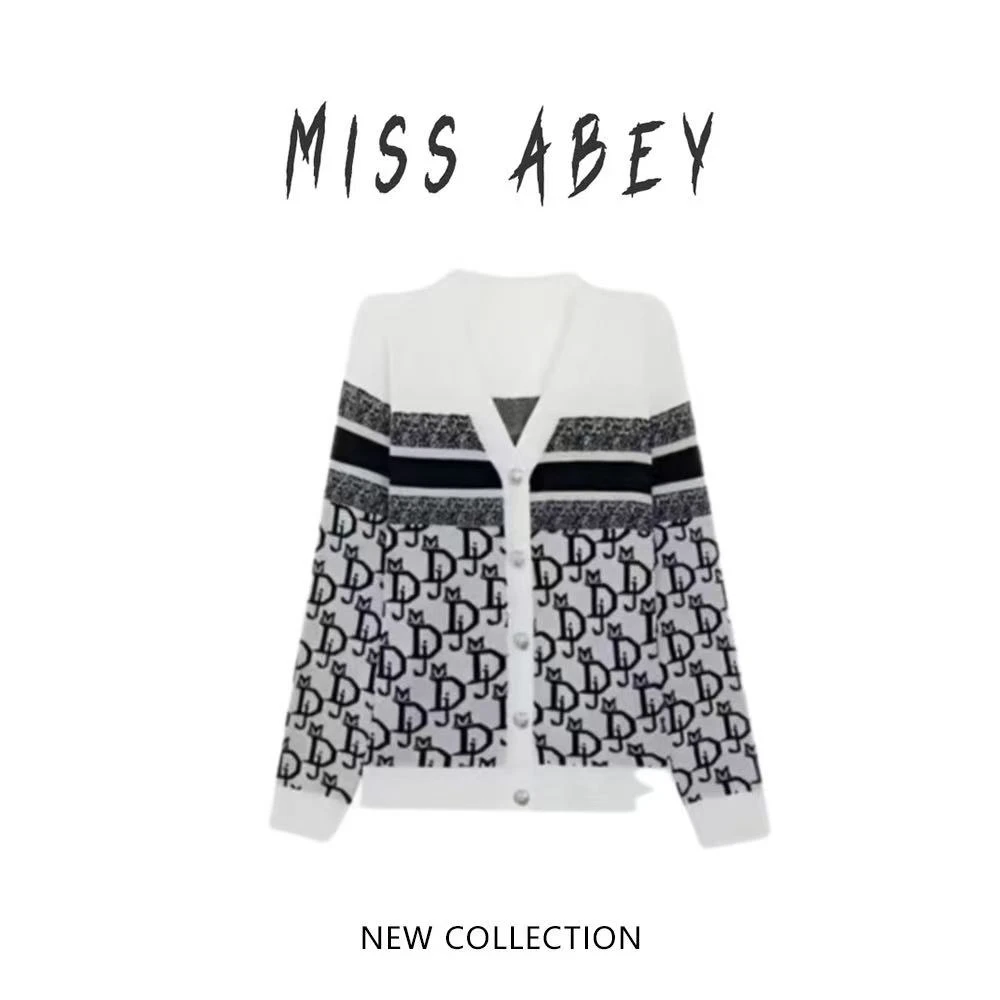 【杉姐自营店】欧韩时尚新款D家字母提花针织开衫V领休闲百搭上衣女