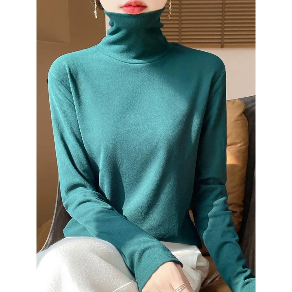 双面德绒蓄热保暖堆堆领打底衫女2025秋冬新款超软糯磨毛加厚上衣