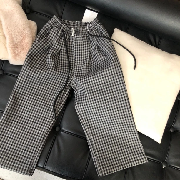女童格子加绒直筒裤24A417