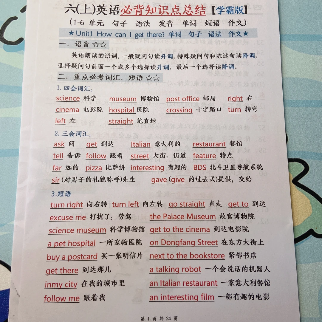 2025年秋六上英语必备知识点汇总（单词+短语+句型+语法+写作）