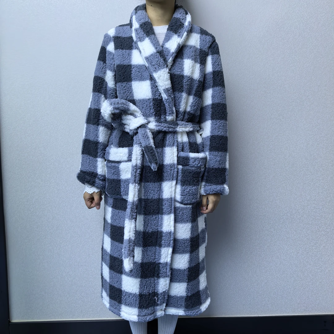 【粉紫纯色】情侣睡袍秋冬保暖柔软舒适中长款浴袍