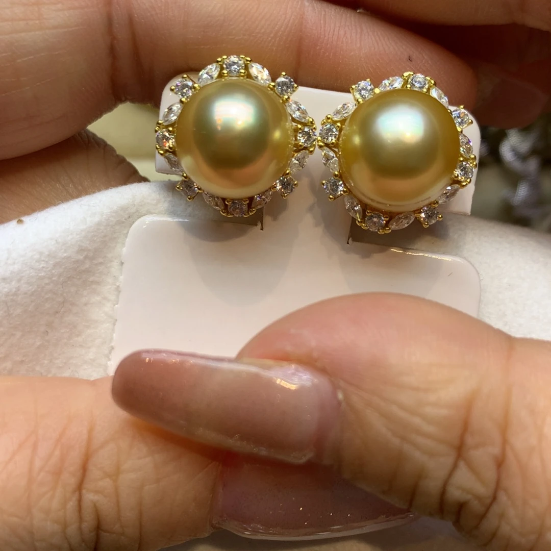 银S925镶嵌耳饰海水珍珠