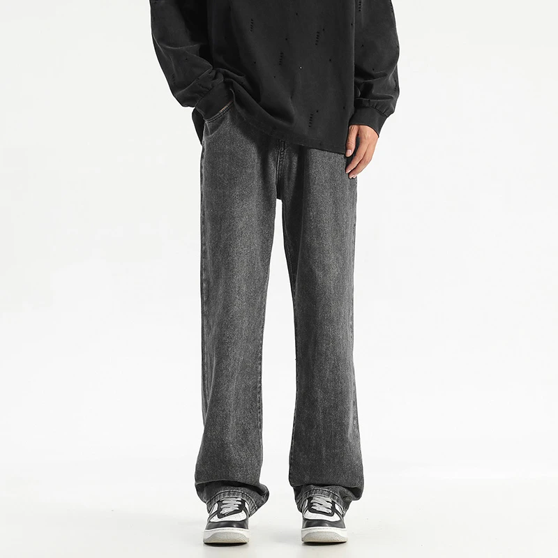 浅色直筒牛仔裤男潮牌美式高街夏季宽松复古高级感痞帅长裤K505