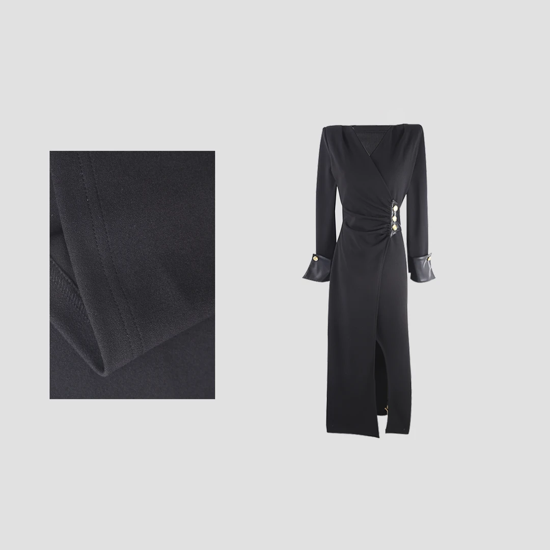 2025春季新款V领高级感气场拉满气质长款连衣裙HBZU651497 nnassa