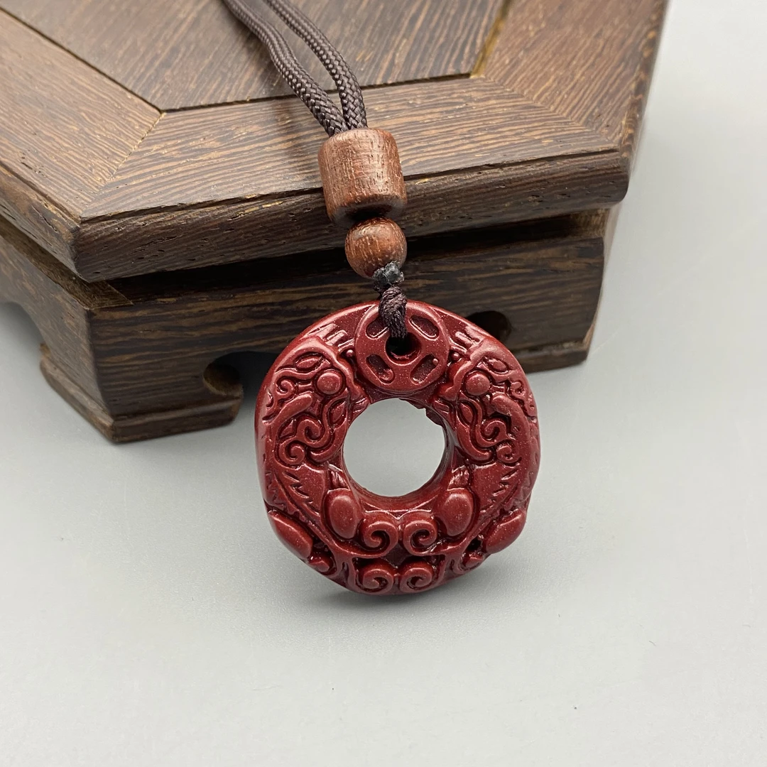 含辰砂工艺品XZ005-经典雕刻貔貅平安扣