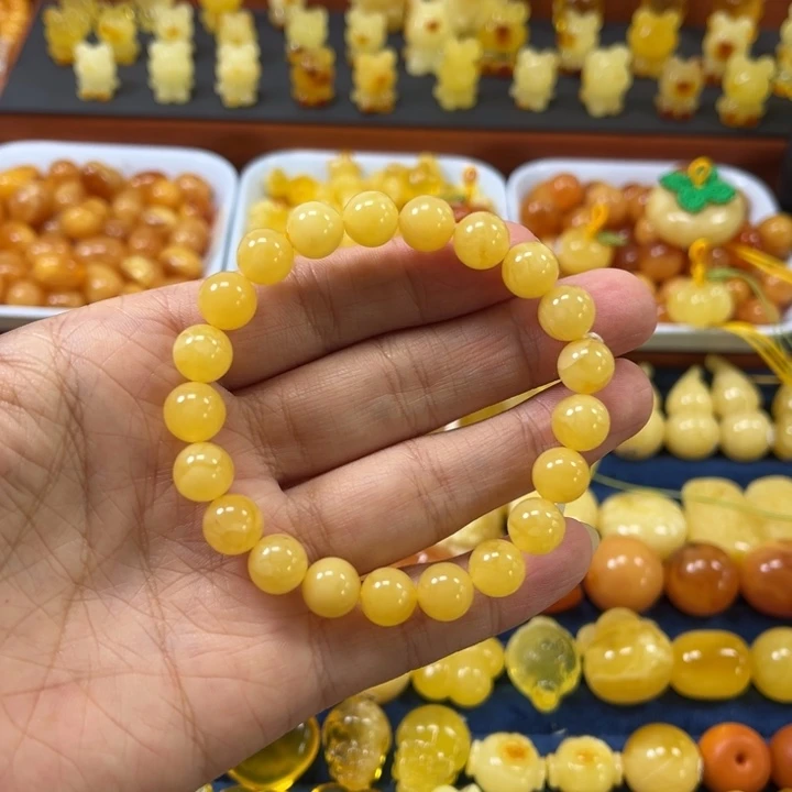 琥珀未镶嵌裸石卡9鸡油黄手串精工微瑕