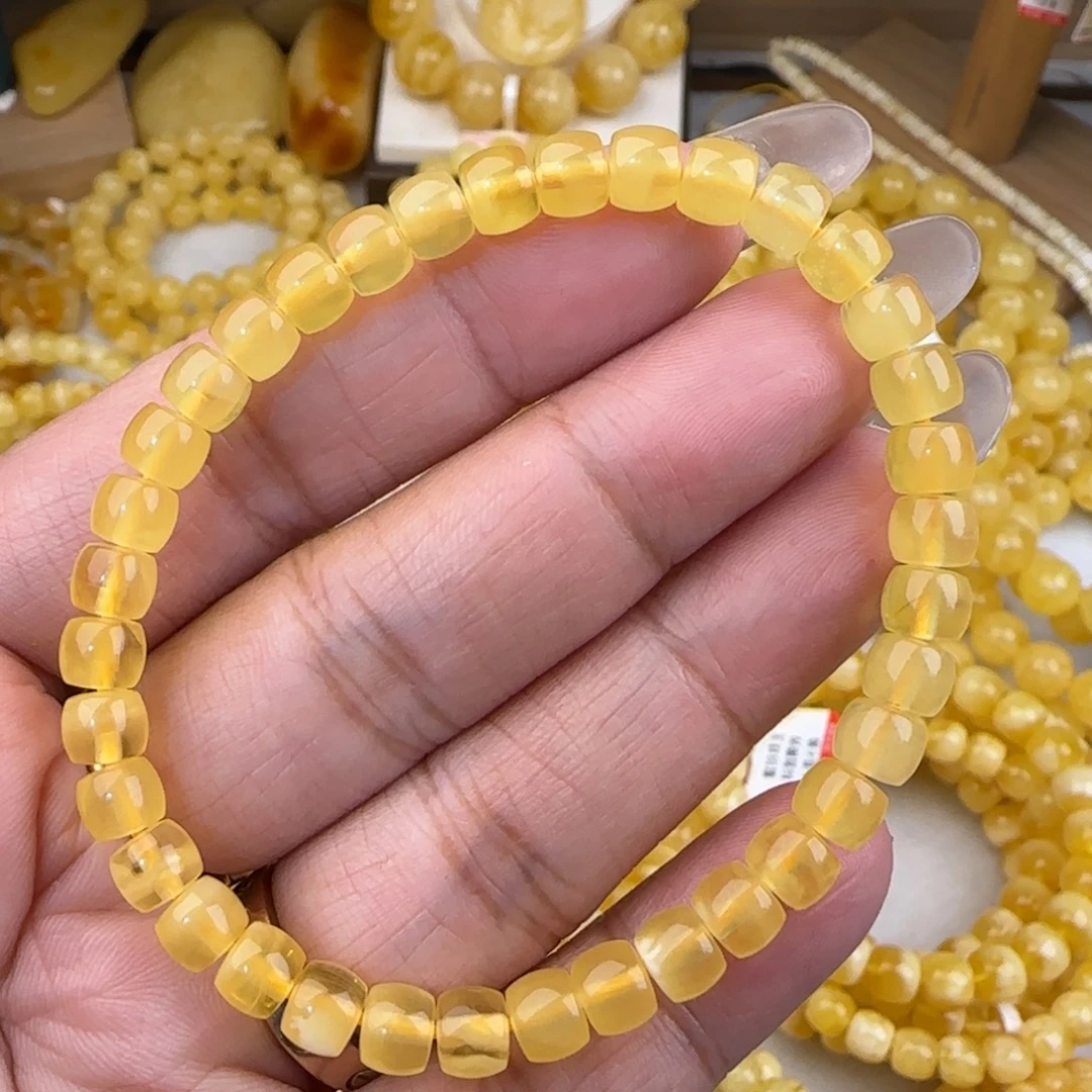 蜜蜡未镶嵌手链金绞蜜直切手串