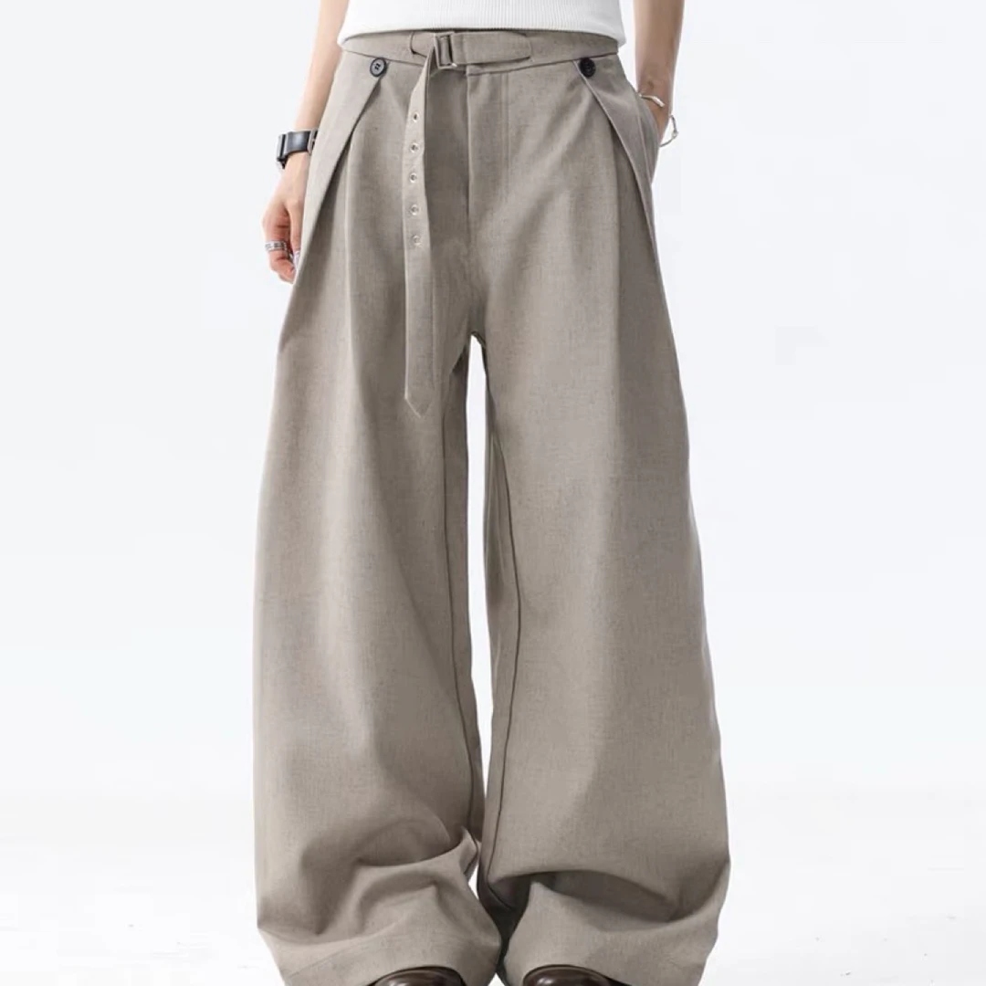 美式复古老钱风透气打褶西裤早秋男女A字阔腿休闲休闲裤