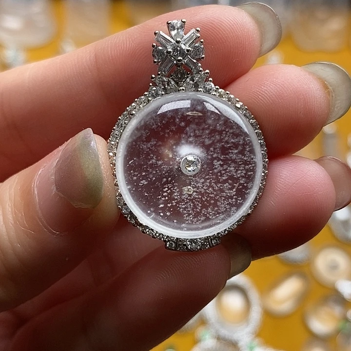 泡***泡石英质玉银S925镶嵌颈饰