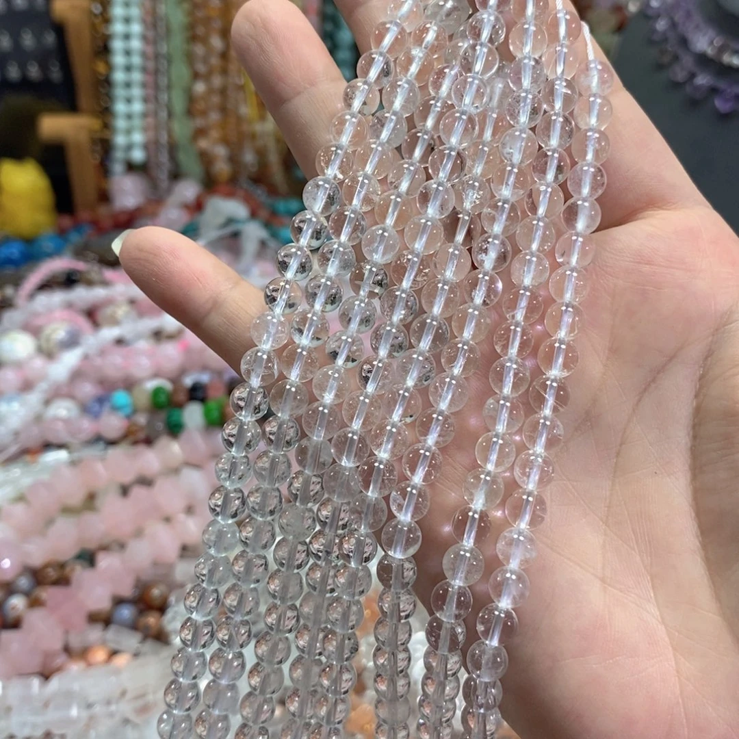 未镶嵌玛瑙/玉髓珠宝半成品天然白水晶一条卡6mm