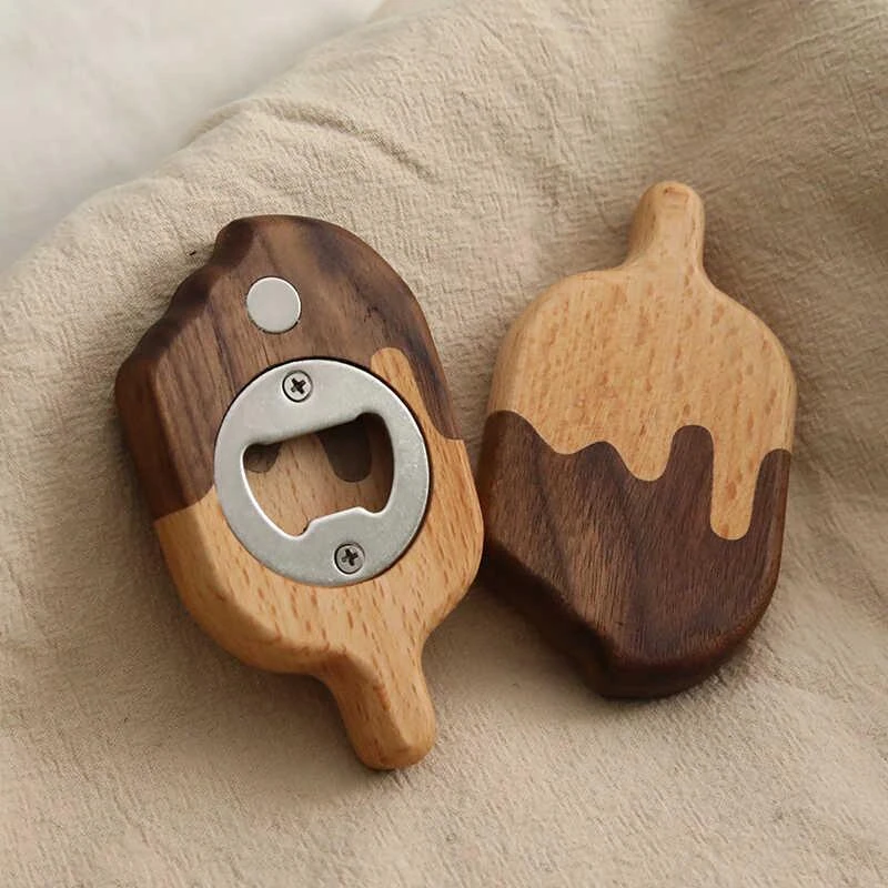 开瓶器冰箱贴磁吸个性创意实木雪糕启瓶器冰箱装饰摆件啤酒瓶起子