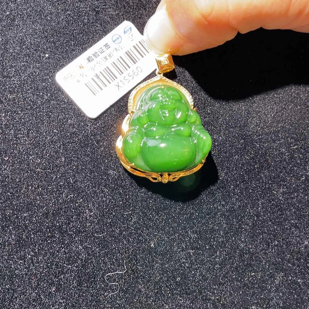 和田玉（碧玉）18K金镶嵌颈饰佛公