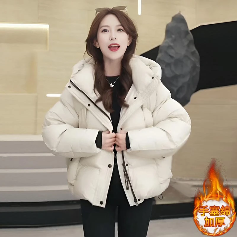 短款棉服外套女2026年秋冬新款设计感连帽宽松百搭夹棉加厚面包服