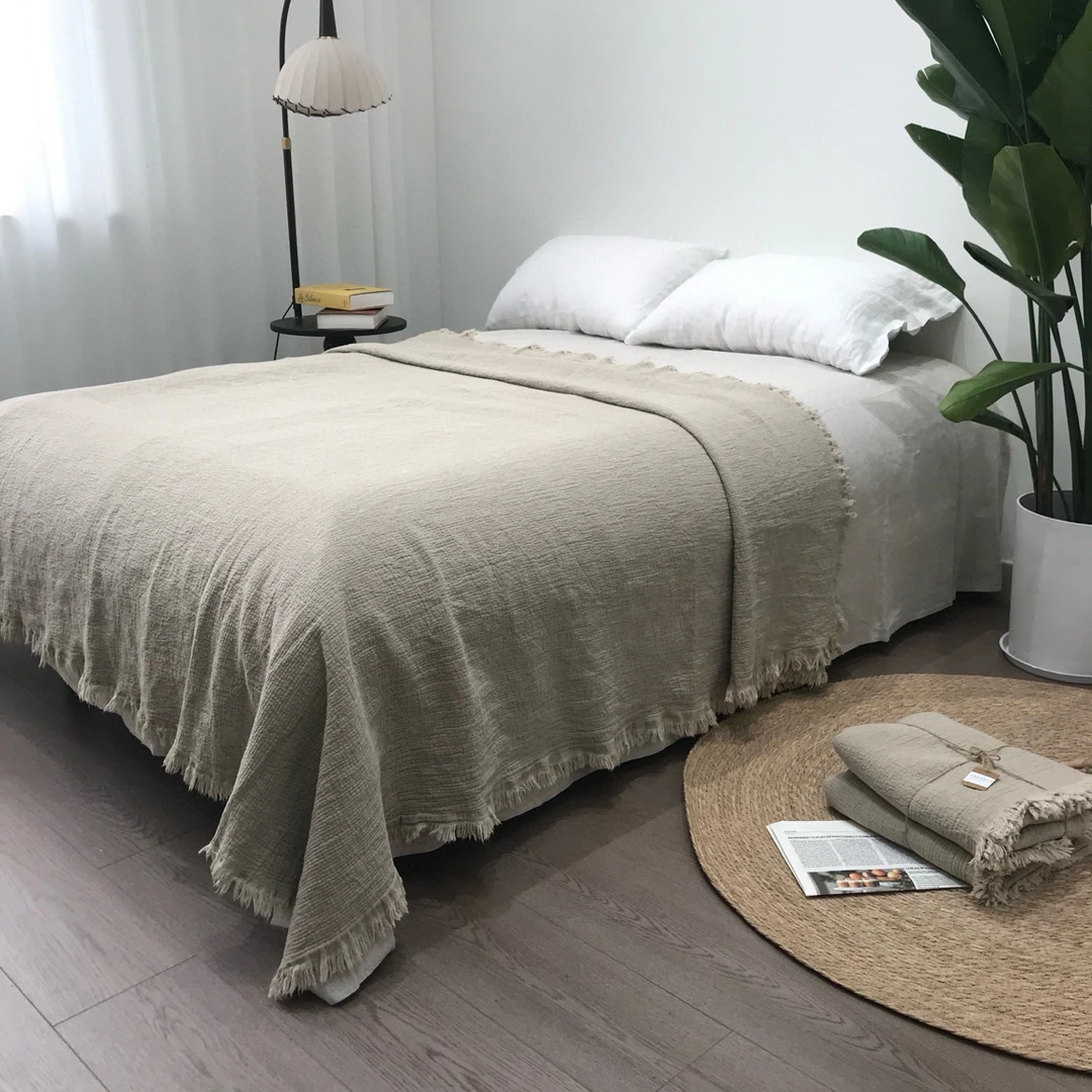 C866外贸尾单【汉麻双雨露】双人床单双复合抑菌舒适亲肤透气盖毯