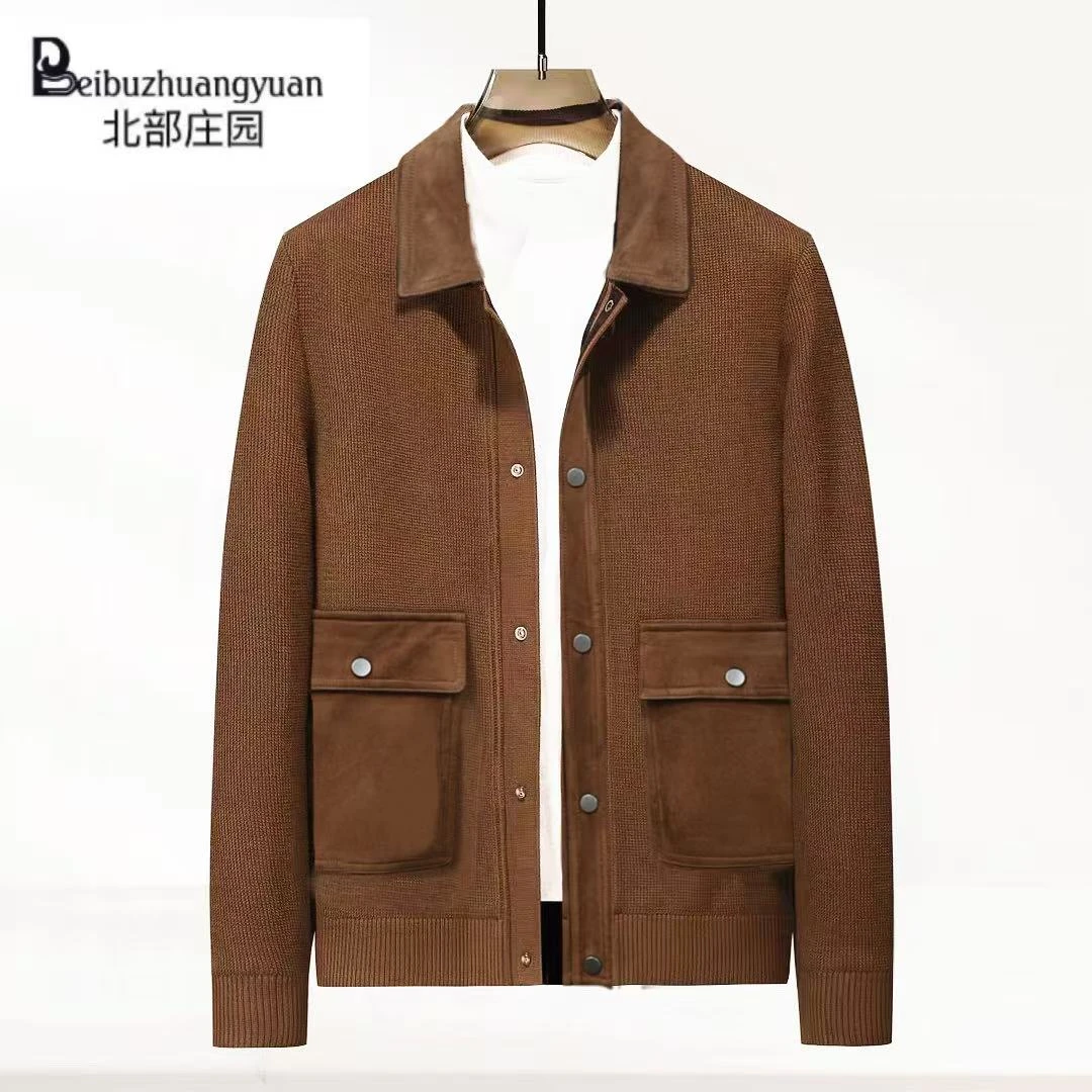 【北部庄园】男士商务休闲纯色百搭气质翻领针织夹克外套/97522