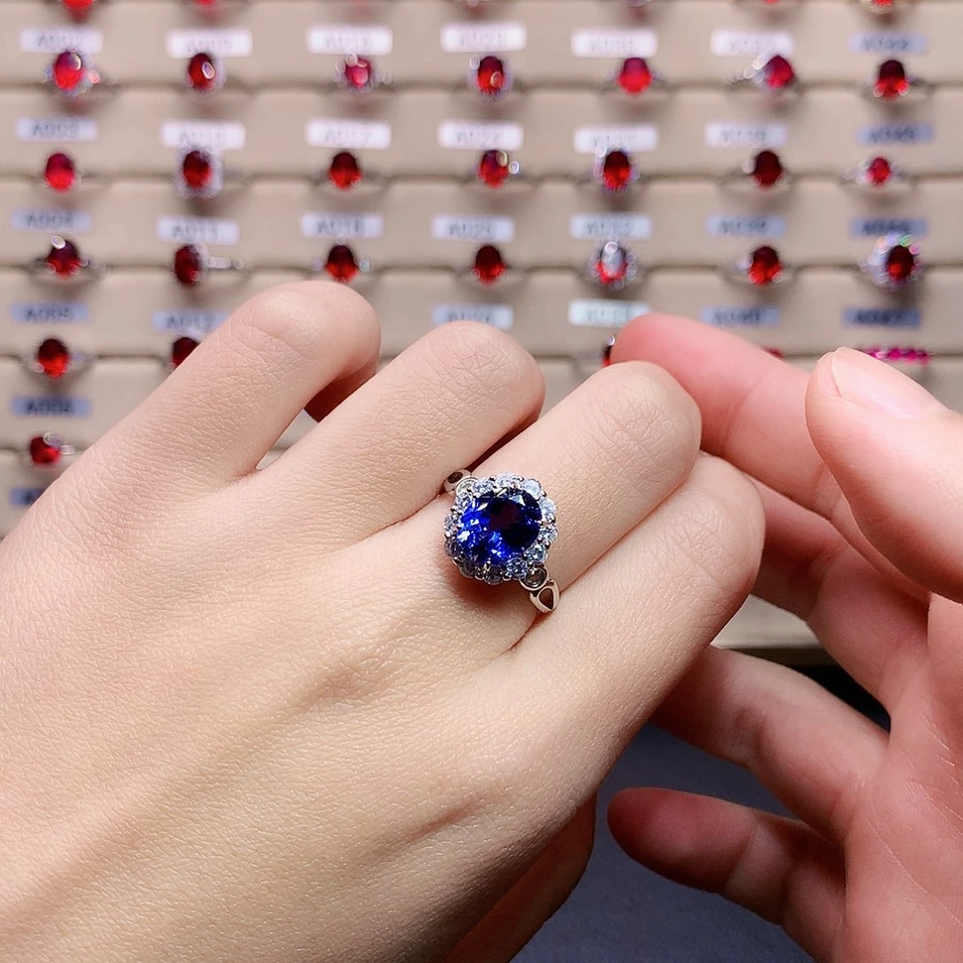 蓝宝石戒指银S925镶嵌