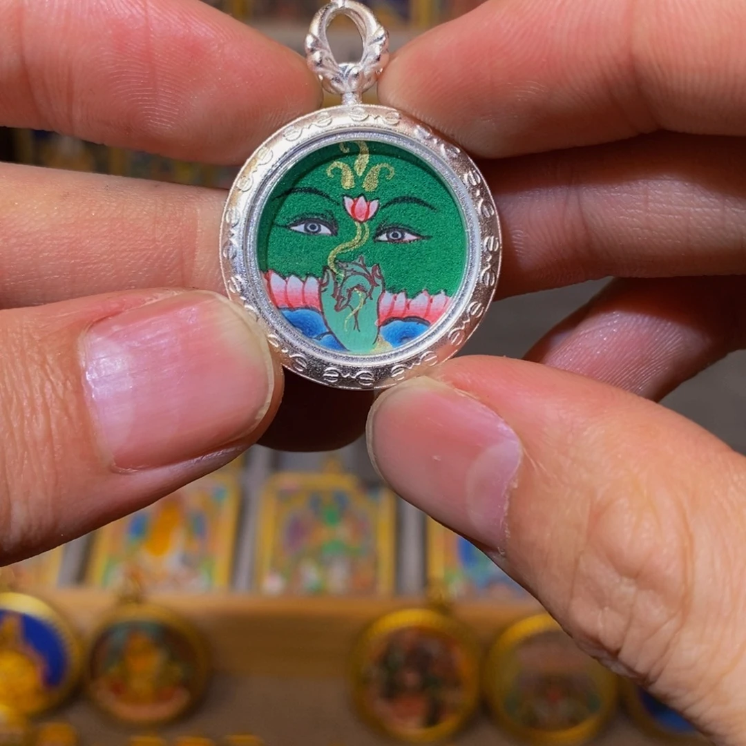 吊坠绿度母纯手绘唐卡