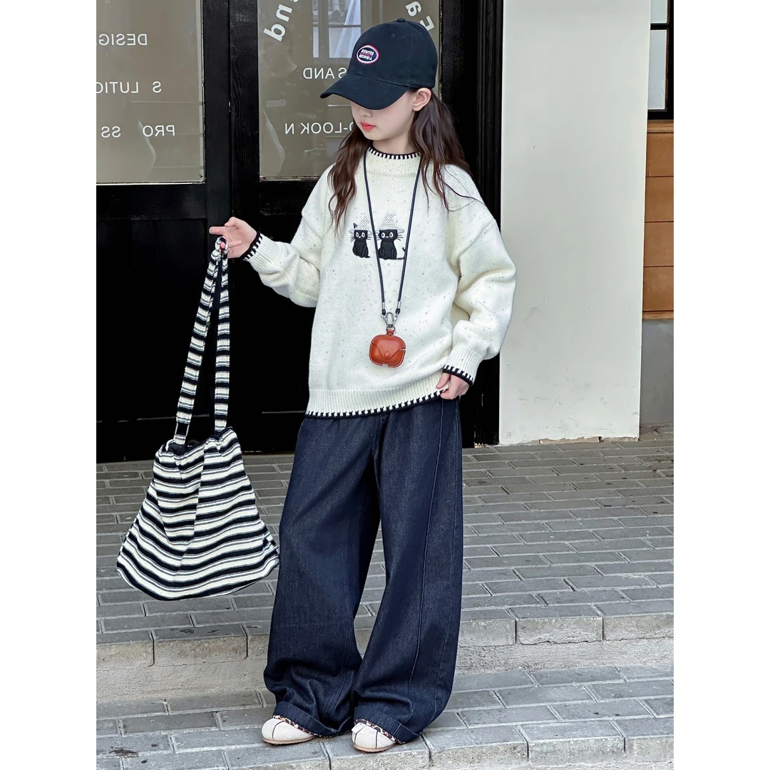 女童加绒毛衣秋冬款2025新款儿童加厚针织衫冬季女孩毛线衣打底衫