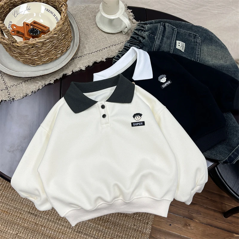 男童POLO衫儿童韩版百搭卫衣2025新款小童休闲上衣炸街宝宝翻领衫