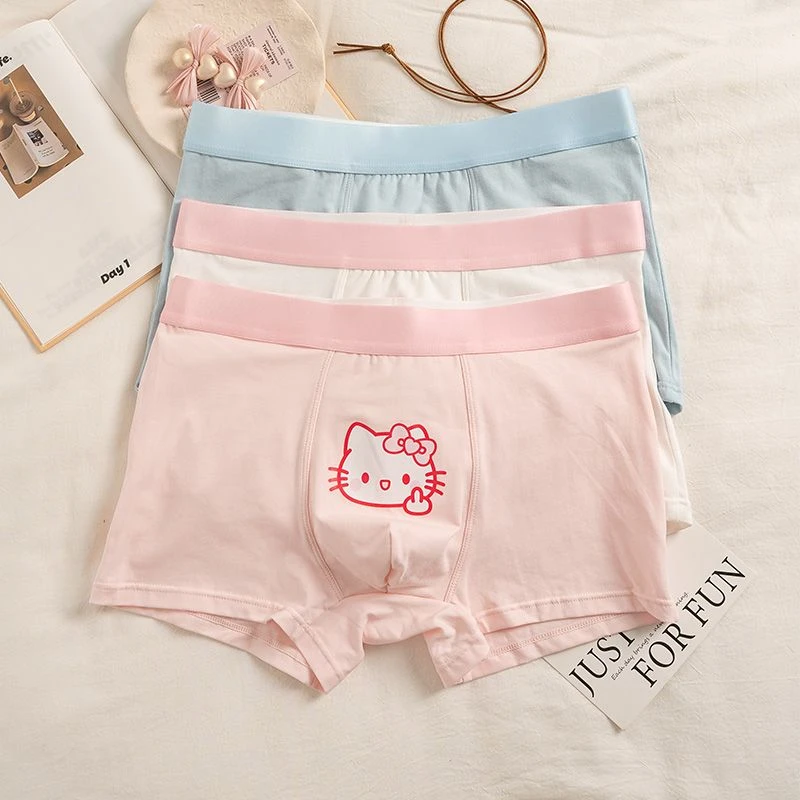 甜恋KT猫~男士95棉内裤无痕透气亲肤秋冬7A抗菌可爱四角平角短裤