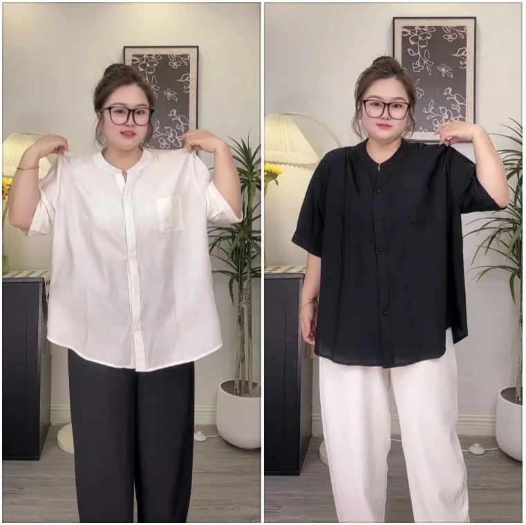 微胖MM夏季新款V领透气口袋正肩短袖衬衫女大码宽松显瘦衬衣上衣