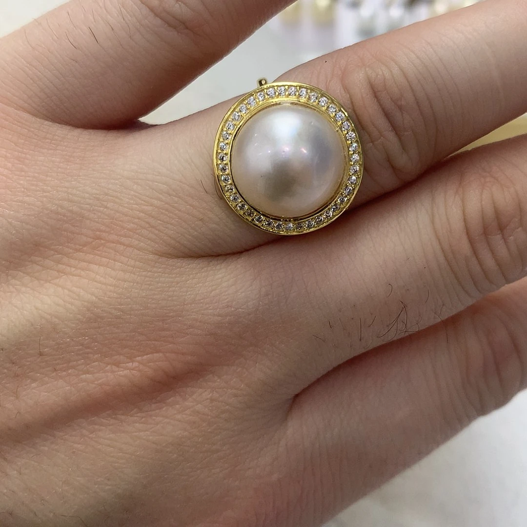 海水珍珠戒指银S925镶嵌马贝13.4