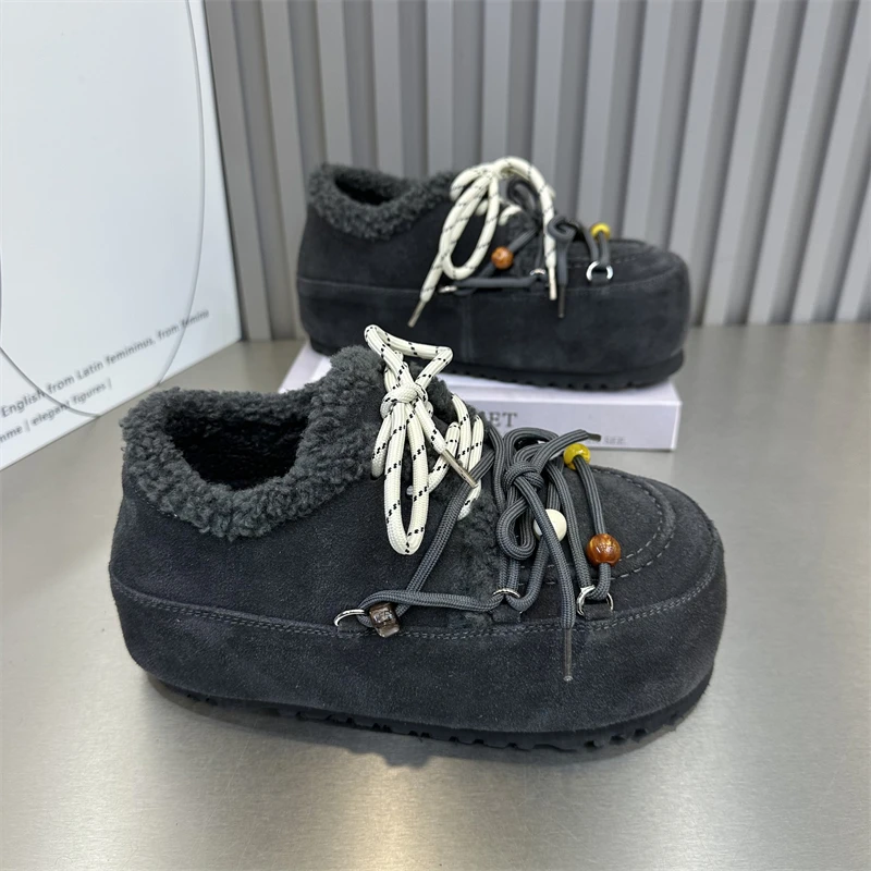 女款休闲百搭时尚雪地靴舒适厚底加绒加厚保暖冬季卡皮巴拉毛毛鞋