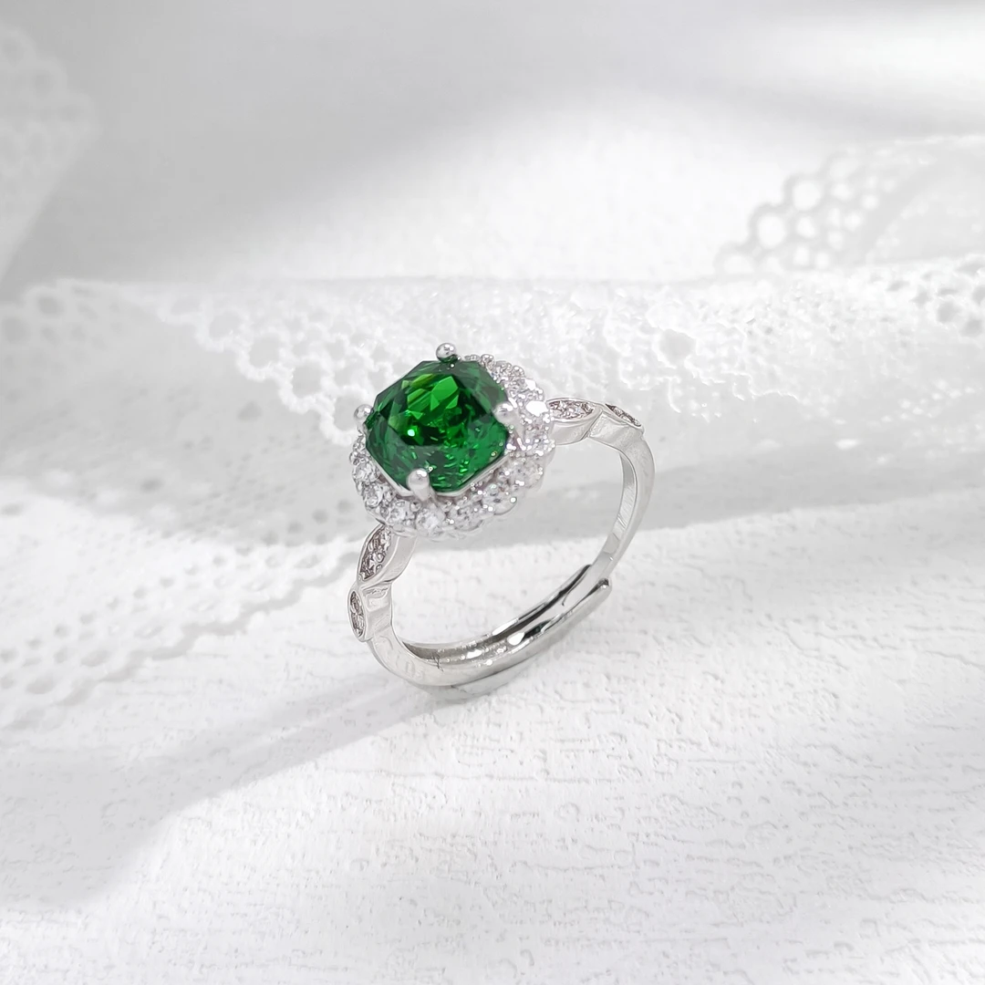 铜合金合成锆石戒指 WGTL-002827【彩耀绿玫】欧美气质多巴胺穿搭