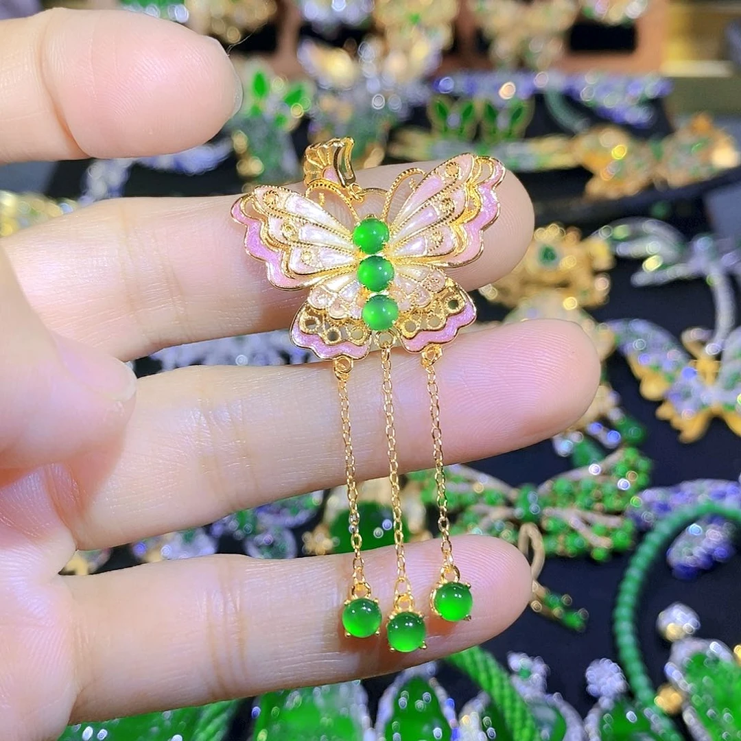 吊坠(不含链)银S925镶嵌翡翠