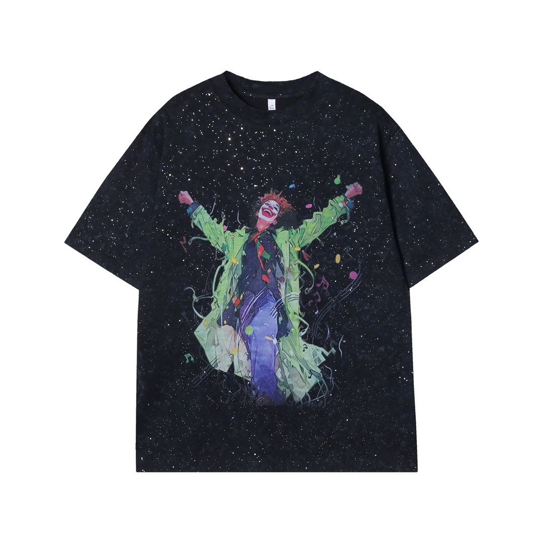 T1052新款满天星小丑印花男女同款短袖百搭潮流休闲上衣宽松T恤