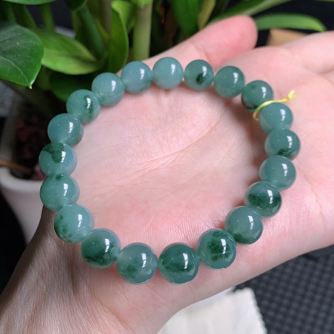 缅甸天然A货翡翠，冰润飘花珠子手链 10mm1207