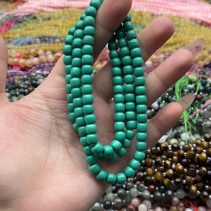 玛瑙/玉髓未镶嵌珠宝半成品7mm左右绿松老型珠108颗