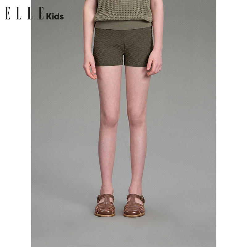 ELLE KIDS童装 法式度假风女儿童夏季新款冰棉修身百搭针织短裤X4