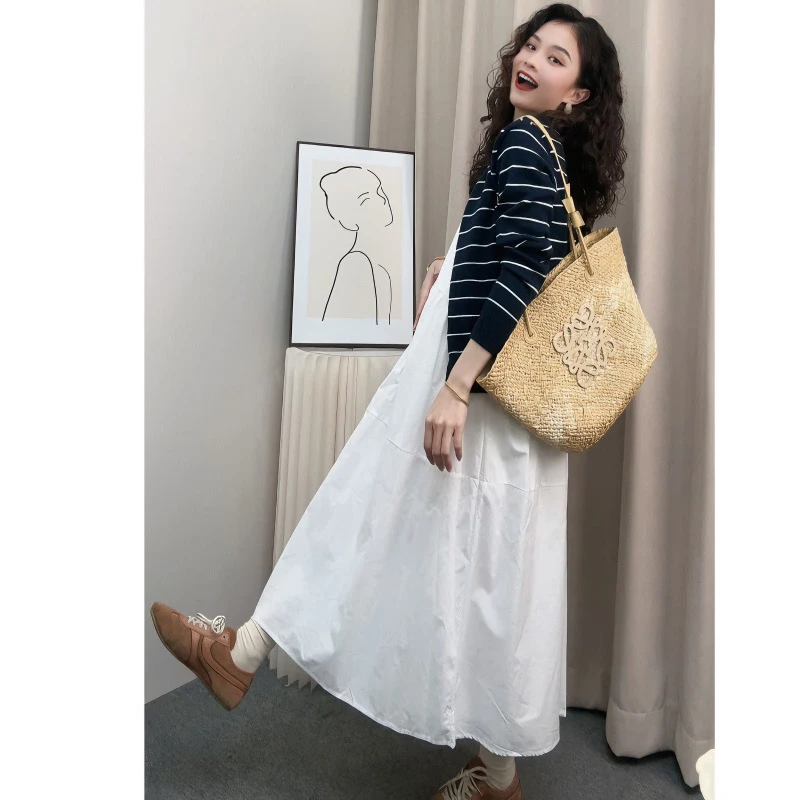 【恬恬】2025春夏套装韩版简约慵懒风背心裙+蓝色开衫两件套#446