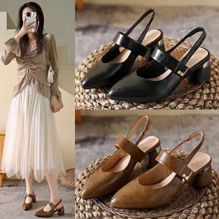 008包头凉鞋女新款春夏季软皮鞋中跟春款女鞋软皮单鞋粗跟高跟鞋