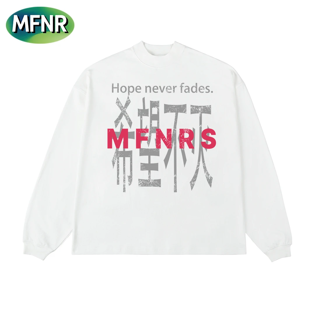 美式小众个性设计感文字印花T恤男女情侣秋冬百搭重磅纯棉长袖潮