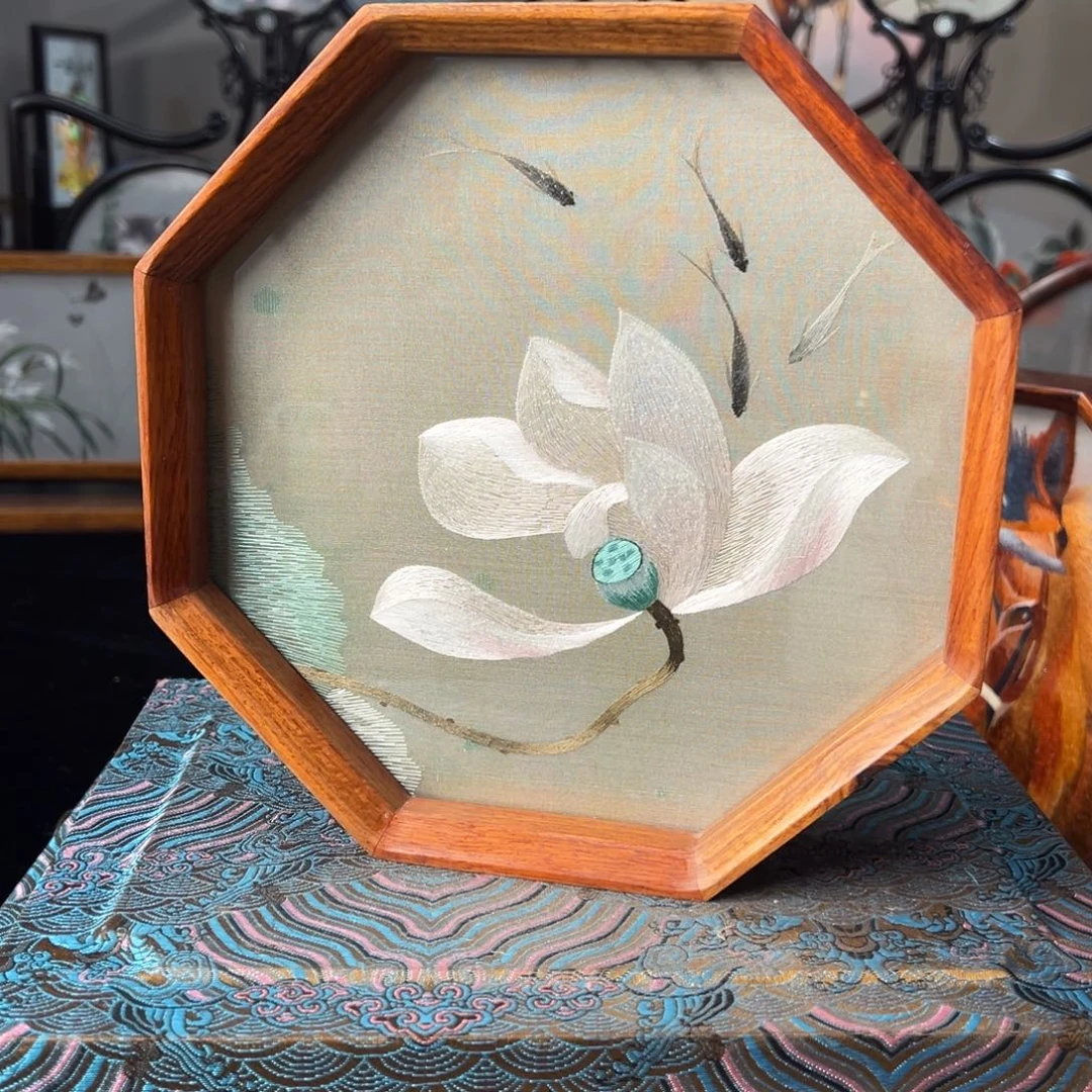 刺绣纯手工刺绣双面绣实木摆件