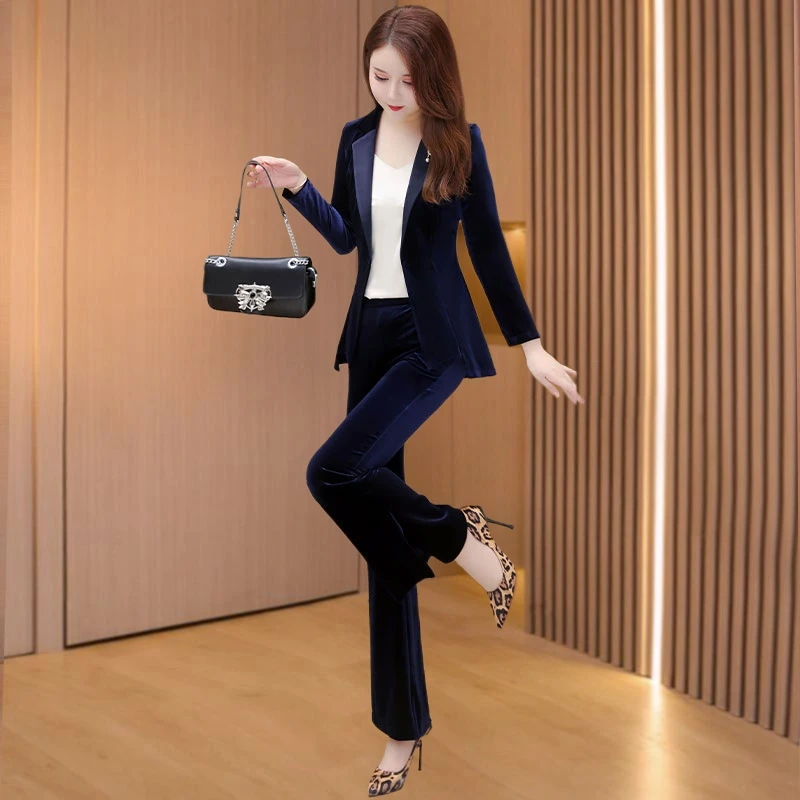 高档气质金丝绒西装套装2025女修身洋气贵夫人轻奢品牌职业两件套