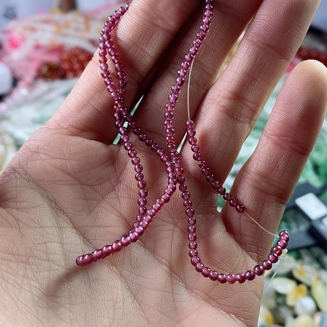 玛瑙/玉髓珠宝半成品合金一条天然2mm石榴石圆珠