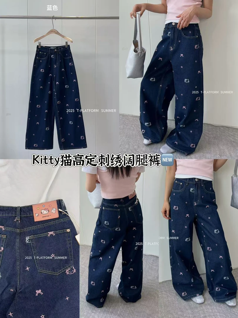 TT 福（1tt25268#）Kitty猫高定刺绣阔腿牛仔裤 5-25