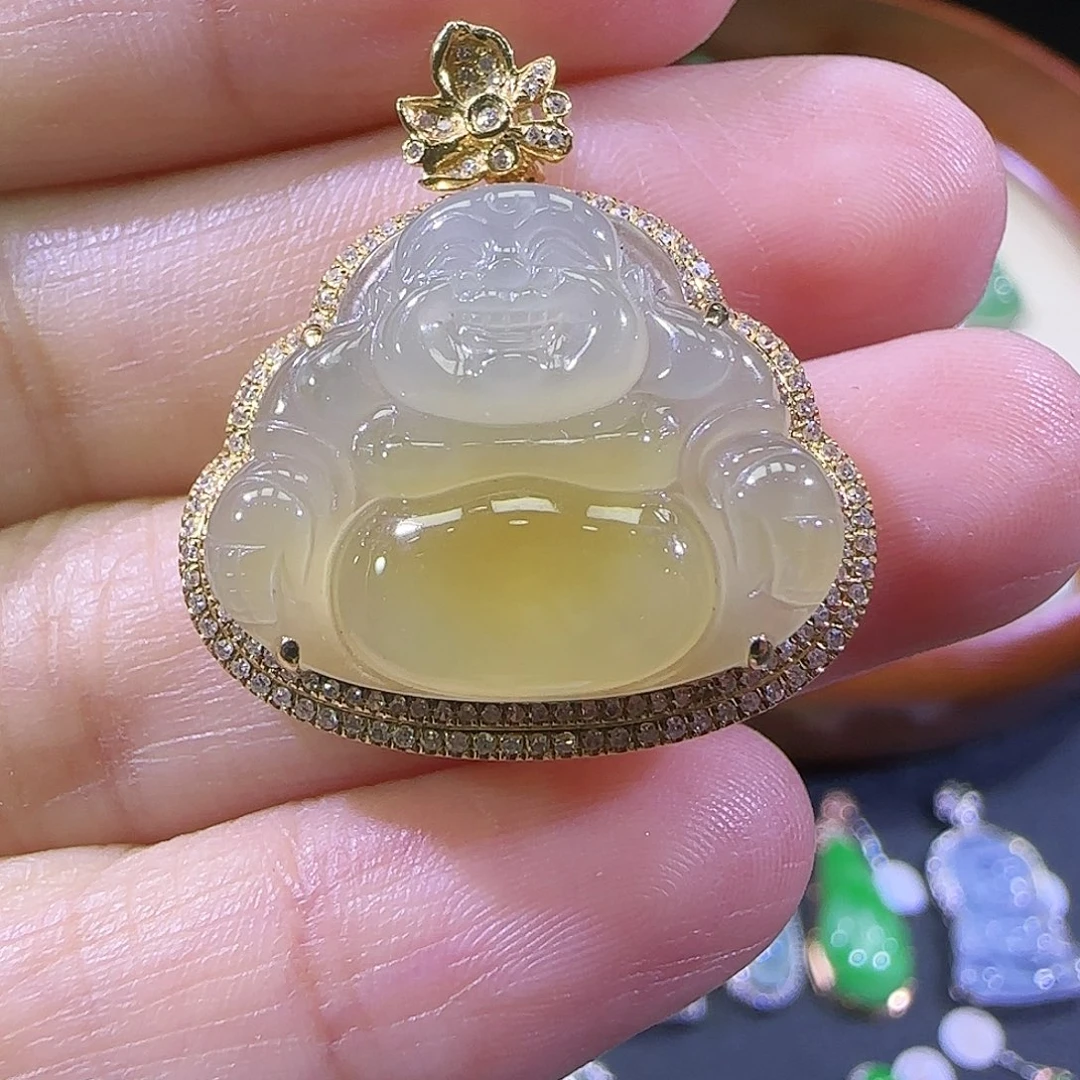 翡翠18K金镶嵌吊坠(不含链)