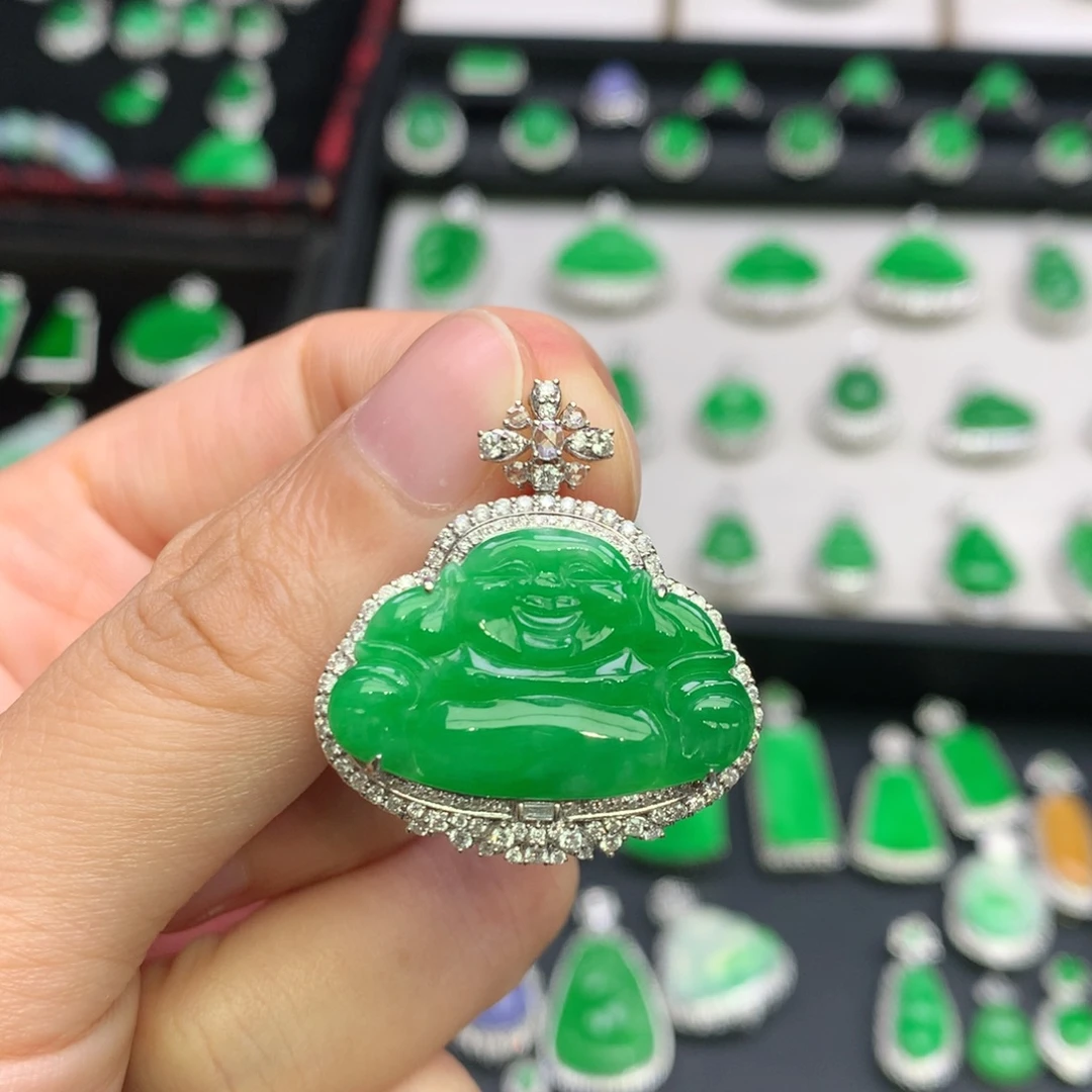 翡翠18K金镶嵌吊坠(不含链)