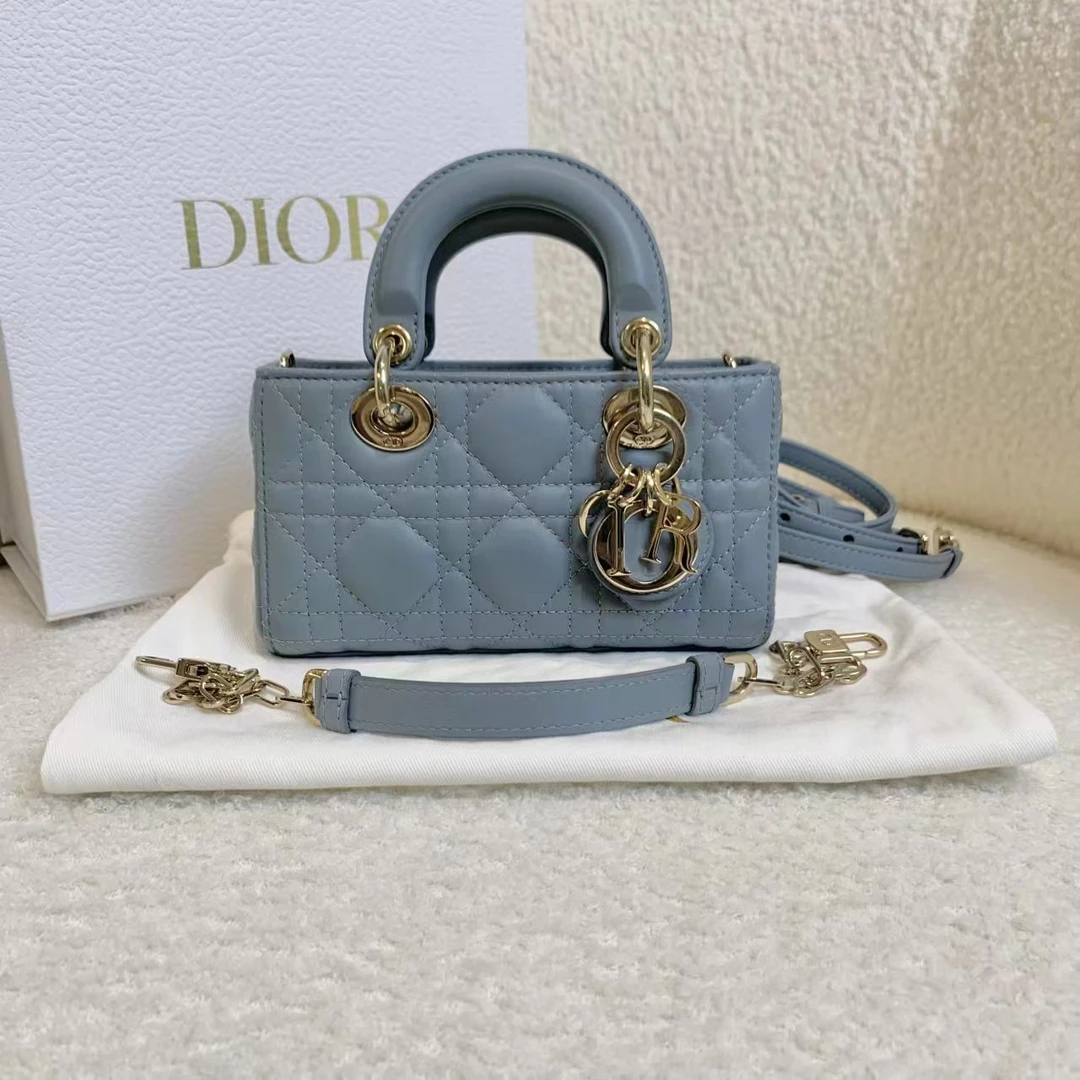 99新 DIOR/迪奥 壹臻娇/雾霾蓝d-joy横版mini戴妃包47824190