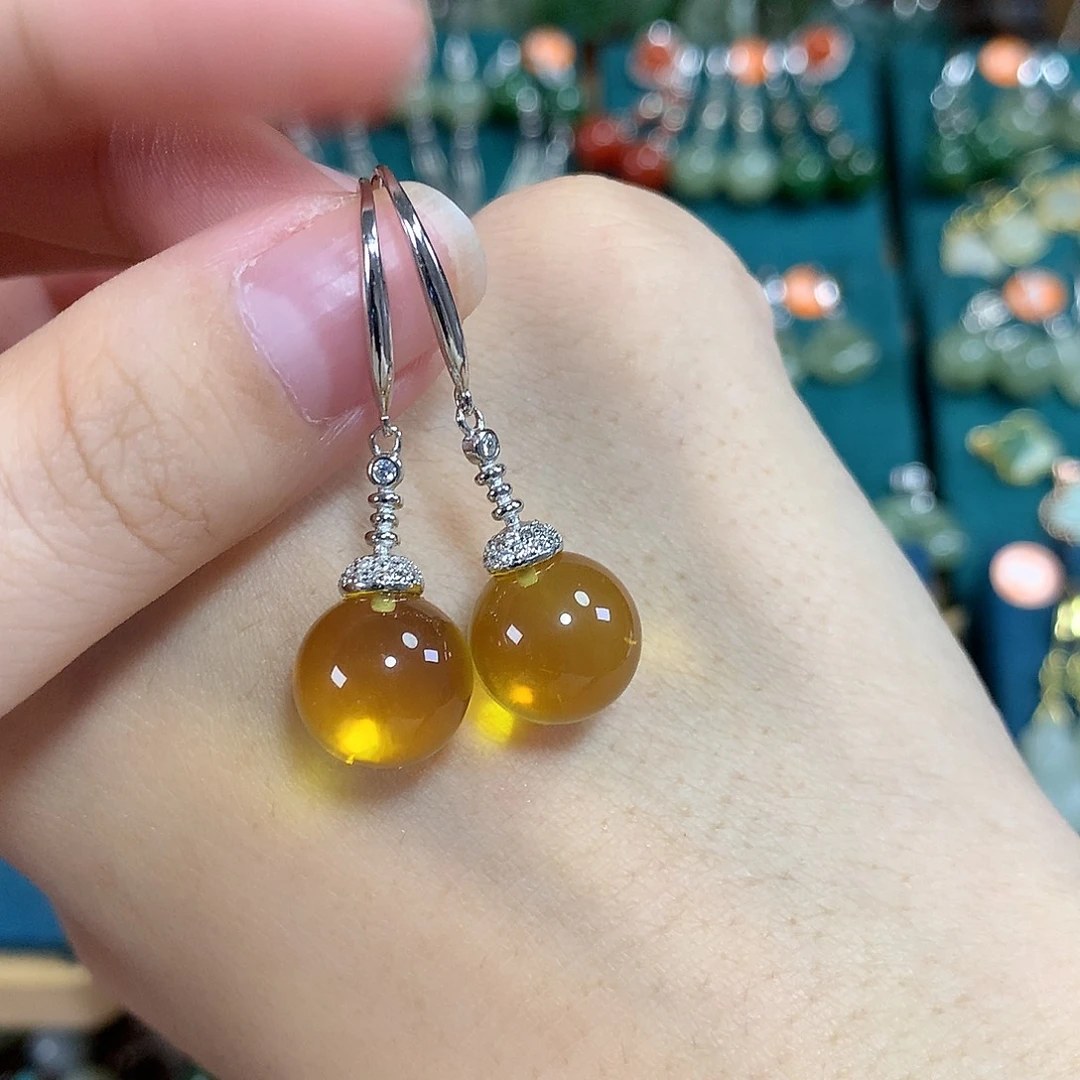 蓝珀银S925镶嵌耳饰卡11.5左右