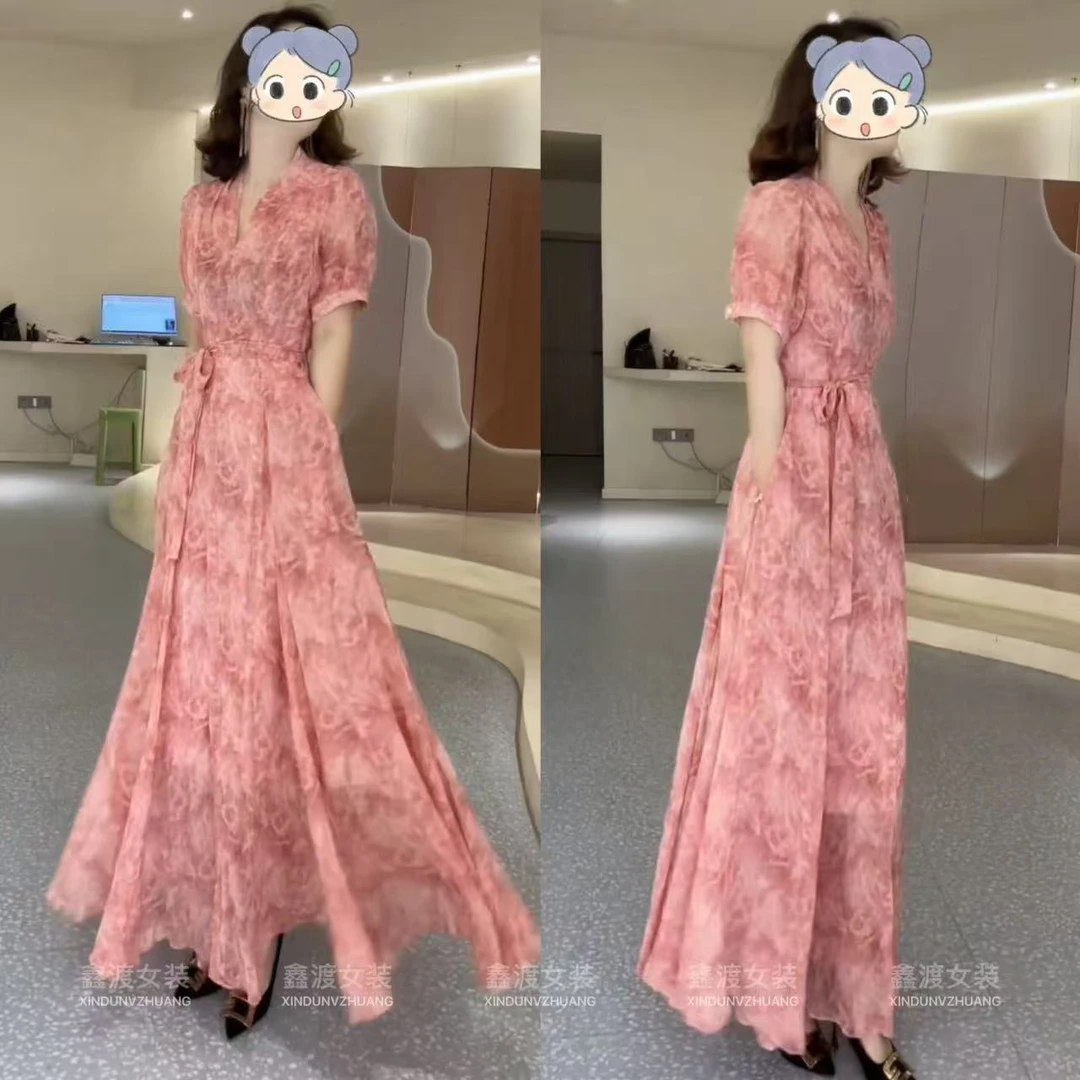 2025夏季新款时尚显瘦气质女士网红洋气连衣裙百搭款D9294