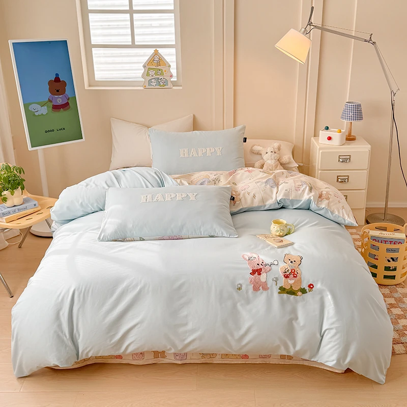 美玲 童话乐园 全棉刺绣三件套四件套可爱设计师韩版亲肤