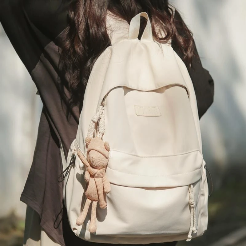 初中女生书包中学生高中生大学生双肩包简约百搭纯色背包2025