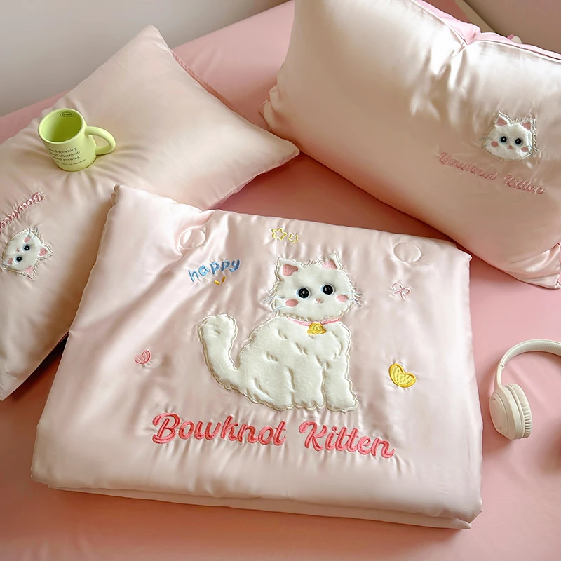 （漫享直播间专卖）夏天卡通冰丝夏凉被床上四件套夏季丝滑裸睡被子